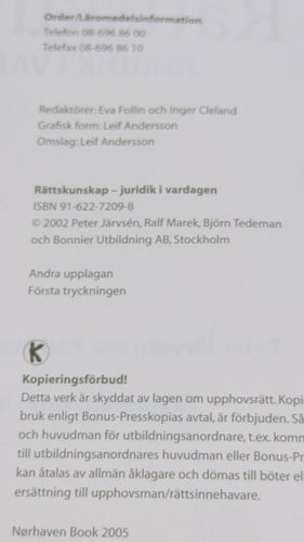 Rättskunskap - Juridik i vardagen, Ralf Marek, 2002