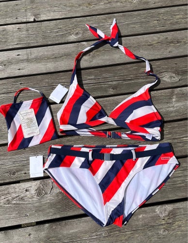 Peak Performance helt Ny, vit, röd Marinblå randig Bikini Stl. M- L