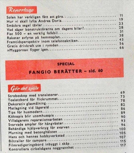 PM 1958/11 Fiat 500, Andrea Doria, solenergi, Fangio, raketer, telefoni, betong