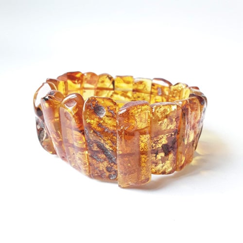Baltic Amber Bracelet Wide Stretchy gemstone armband