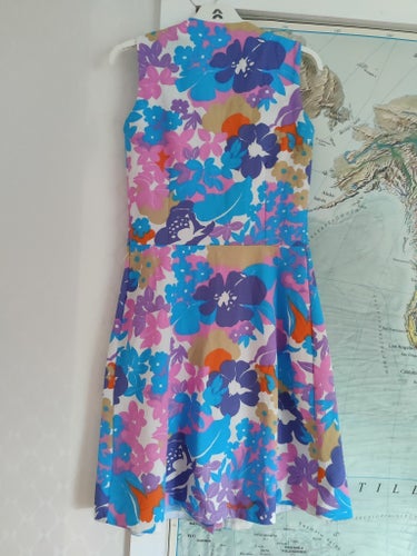 Vintage retro 50 60 70 tal klänning blå rosa 36 38 S M