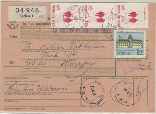 Boden 1 NSt 61cL på adresskort 21.04.78