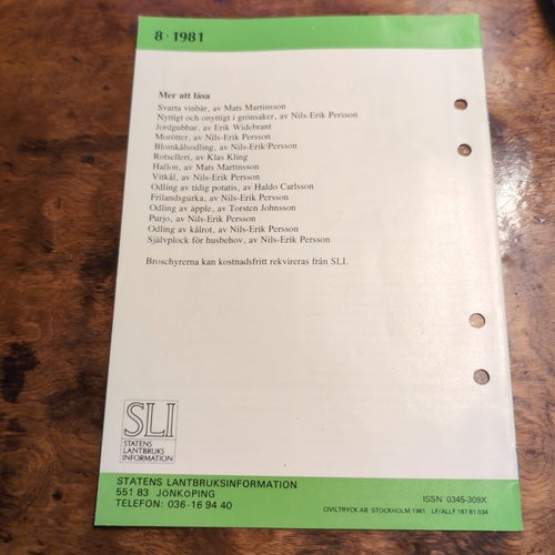 Odling av rödbetor, Statens Lantbruksinformation, 1981