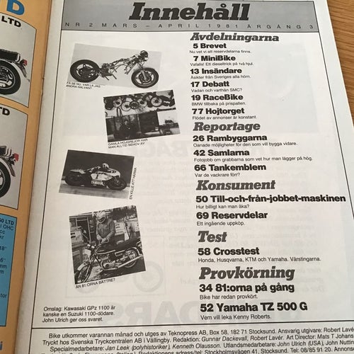 BIKE NR 2 1981 YAMAHA 750,BMW R 80 G,KAWASAKI GPZ,LAVERDA,HONDA CBX,HUSQVARN,KTM