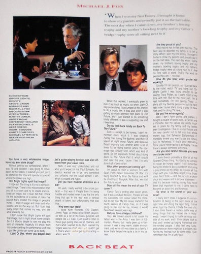 MICHAEL J. FOX - AGAINST THE GRAIN, TIDNINGSARTIKEL 1988