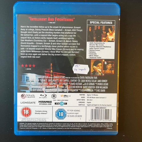 SCREAM 2. BLU-RAY UK IMPORT. EJ SVENSK TEXT