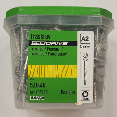 Träskruv ESSVE 5,0x40mm, rostfri A2, 200st