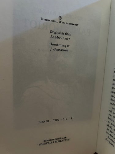 Pappa Goriot av Honore de Balzac, bok, Very Fine plus