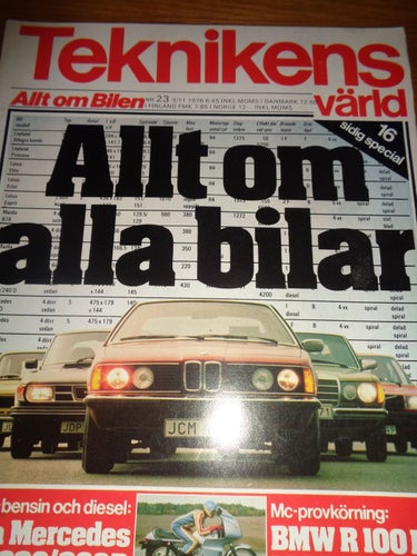 Teknikens Värld nr23 1976 Gunnar Nilsson F1, BMW R100RS, Mercedes 300D och 230.