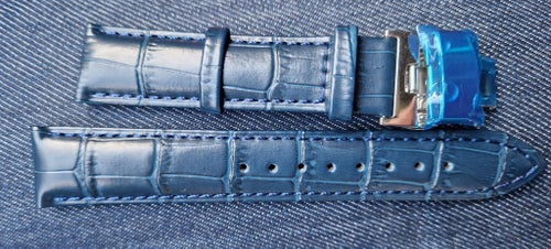 Läder klockarmband 22mm, mörkblå