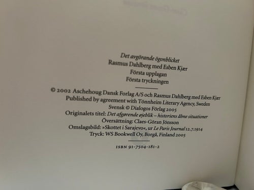Det avgörande ögonbliket av Rasmus Dahlberg, Esben Kjaer, Very Fine plus