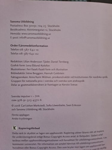 Svenska impulser 1 SVA av Carl-Johan Markstedt, Sofia Löwenhielm, 2018