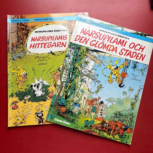 MARSUPILAMIS HITTEBARN + MARSUPILAMI OCH DEN GLÖMDA STADEN Franquin Batem Yann