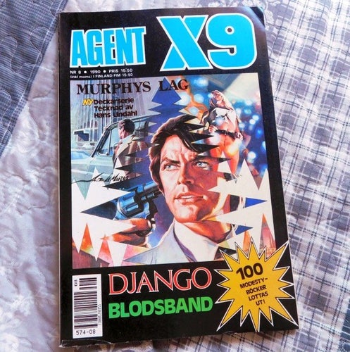 Agent X9 Nr 8, 1990 . Murphys lag , tecknad av Hans Lindahl mm..