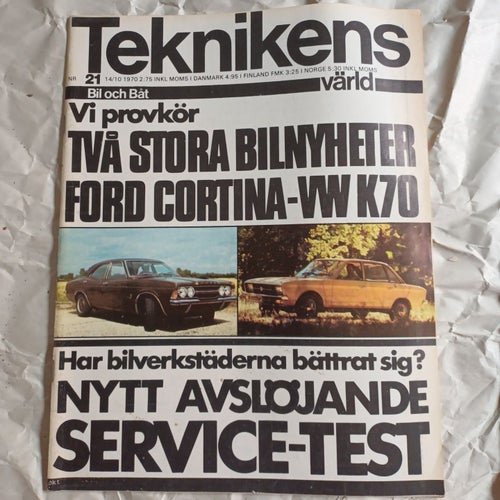 TEKNIKENS VÄRLD 1970, nr. 21, Ford Cortina VW K 70
