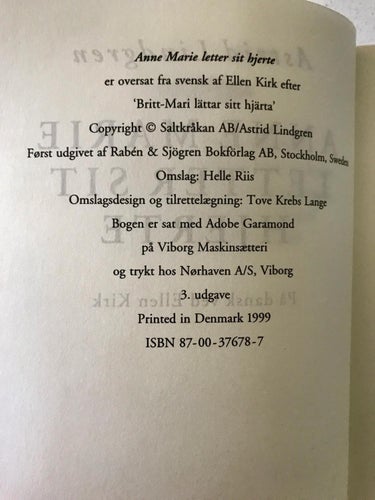 ANNE MARIE LETTER SIT HJERTE Astrid Lindgren 1999