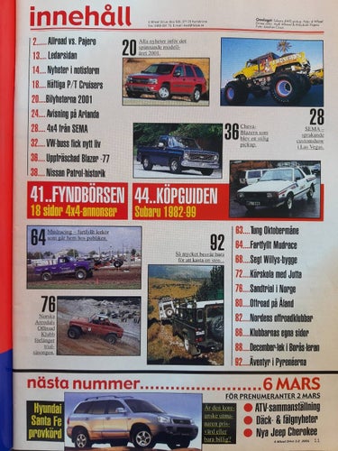 4 Wheel Drive 1-2 2001: Audi Allroad 2,7T, Mitsubishi Pajero GDI, Subaru 1982-99