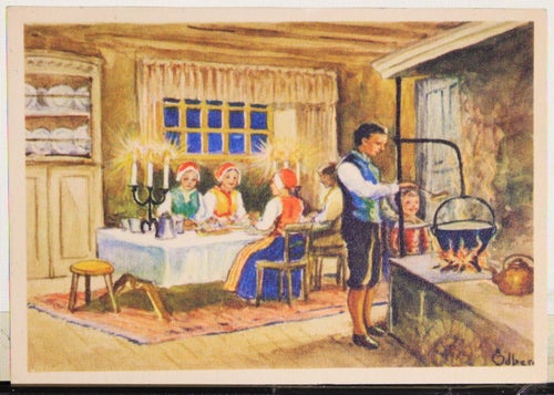 Julkort. Ödberg. Vid dukat bord.