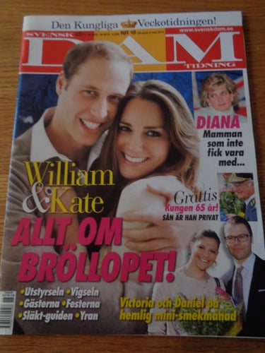 Svensk Dam nr18 2011 Sanna Nielsen, kungligt England William & Kate bröllopet