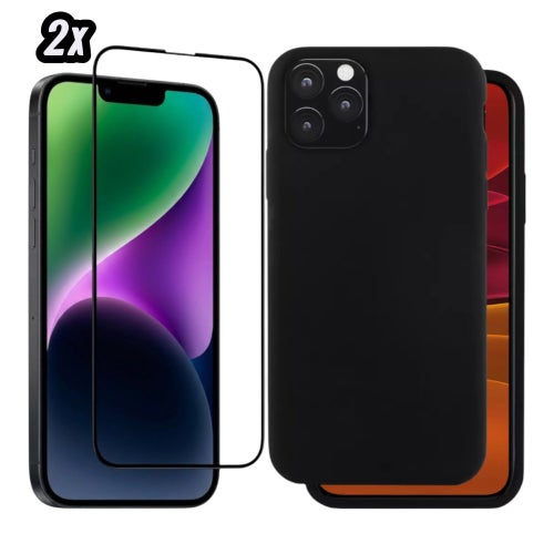 [Paket] iPhone 12 Pro Max - Svart Silikonskal + 2x 9H Härdat Glas Skärmskydd