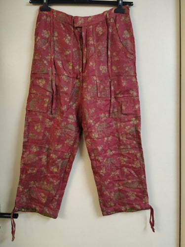 Nya Rastaroko mönstrade silke siden byxor med blommor sidenbyxor 100% silk