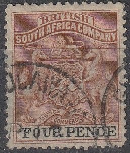 RHODESIA/BSAC 1892. 4d STPL. SG22.