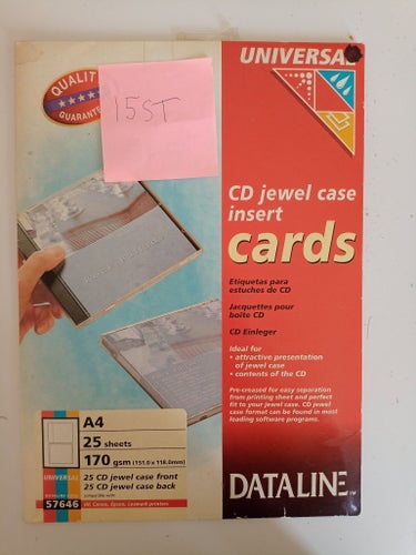 Dateline Universal CD Jewel Case Insert Cards A4 15 Ark
