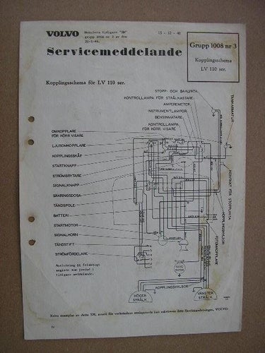 VOLVO Servicemeddelande Lastbil Kopplingsschema LV 110