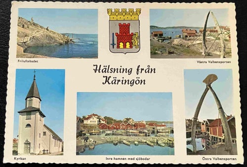 Käringön - Inre hamnen med fiskebodar Valbenen Kyrkan Friluftsbadet (Orust)