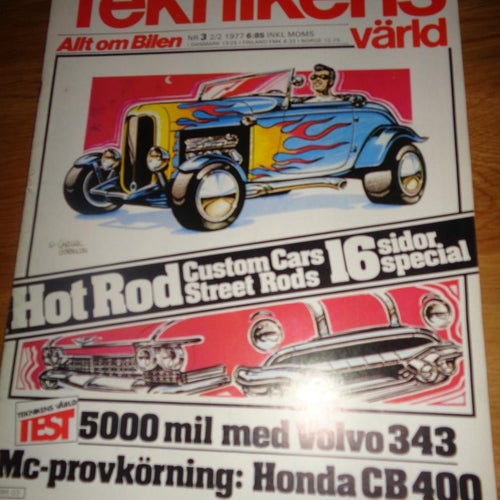 Teknikens värld nr3 1977 Lasse Nyström Rallycross,Honda CB 400. Volvo 343