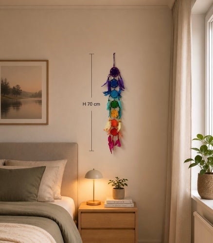 Regnbågsfärgad Dreamcatcher 70 cm – Handgjord Boho Väggdekoration