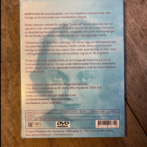 DVD När molnen skingras - En dokumentär om Ulla Billquist DVD