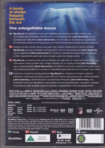DVD / Big Miracle / Drew Barrymore, John Krasinski / Nära Nyskick