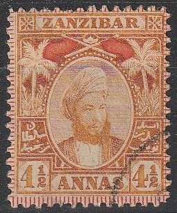 ZANZIBAR 1896. 4½a STPL. VAR "ingen "svans" på vänster 4a". SG184a.