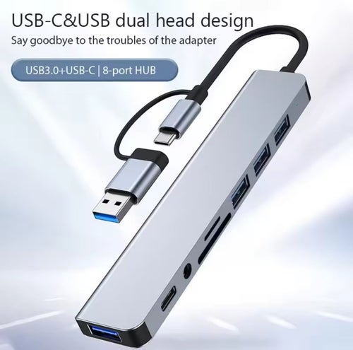 USB-C & USB 8-i-1 Hubb med flera portar