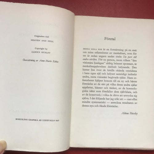 HIMMEL OCH HELVETE Aldous Huxley 1957