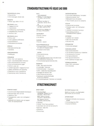 Broschyr Volvo S40 1999 , Fina bilder teknisk data, svensk text