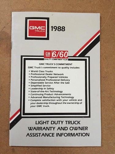 1988 GMC Light Duty Truck Warranty & Owner Assistance Information