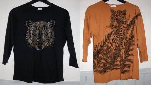 2 st tröjor Tigertryck Trekvartsärm Knappt använda S / 42/44 Svart brun-orange