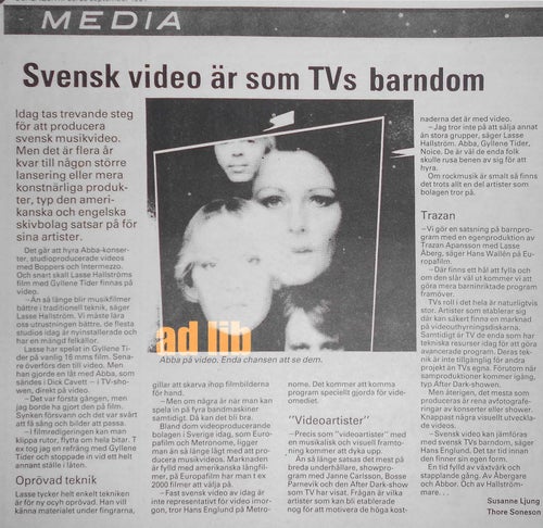 SVENSK VIDEO ÄR SOM TVs BARNDOM ABBA Mfl. - TIDNINGSARTIKEL 1981