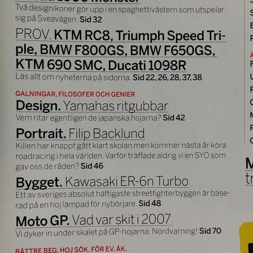 Bike nr 4 2008: KTM RC8, Triumph Speed Triple, BMW F 800 GS + F 650 GS