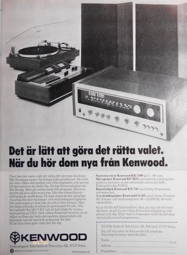 KENWOOD - KR-7400, KP-3022, KX-710, LS-205, HI-FI TIDNINGSANNONS 1975