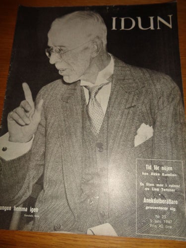 Idun nr23 1947 Kungligt Kung Gustaf V omslaget, hos Akke Kumlien målare