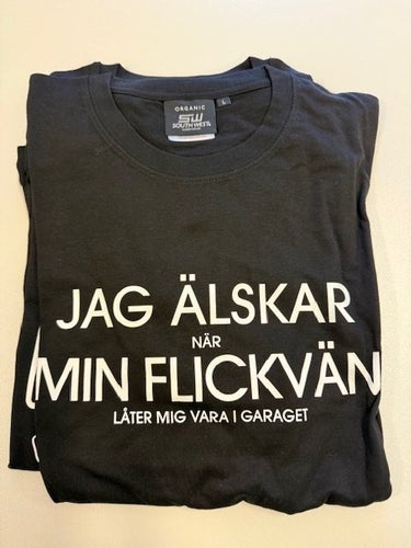 T- Shirt med Motivtryck Flickvän/Garage -L