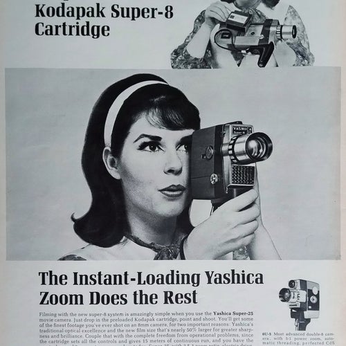 YASHICA SUPER-25 MOVIE CAMERA, STOR TIDNINGSANNONS 1965