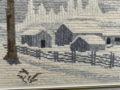 Inramad Vintage Broderad tavla i tvistsöm vintrigt land Tavla Broderi Retro