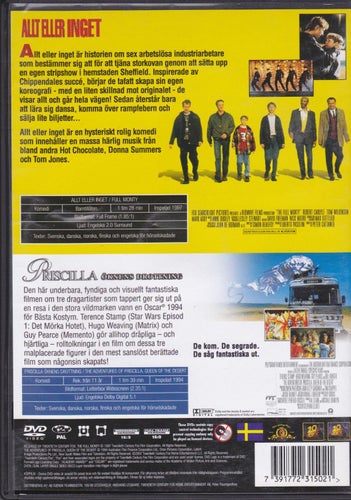 DVD 2i1 / Allt Eller Inget + Priscilla Öknens Drottning / 2-disc / Fint skick