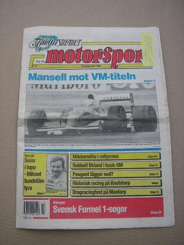 Idrottsbladet Motorsport 1992 Nr.14 m. bl.a. Rally