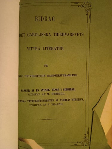 Sånger af en svensk fånge i Simbirsk & Svenska vitterhetsarbeten af A. Rydelius