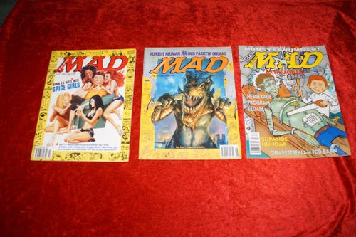 3 st FINA SVENSKA MAD Nr 2 1997 Nr 8 1998 Nr 3 1999 TROLIGEN OLÄSTA HUMOR X&Y mm